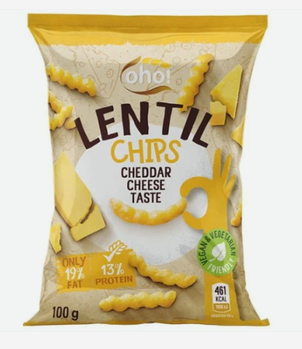 Oho Lentil Chips With Cheddar Cheese 100g