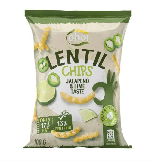 Oho Lentil Chips With Jalapeno Lime 100g