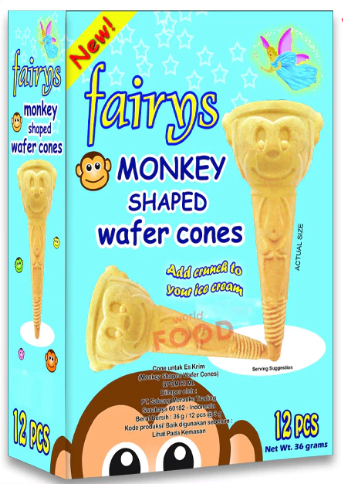 Fairys Monkey Shaped Wafer Ice Cream Cone 12s