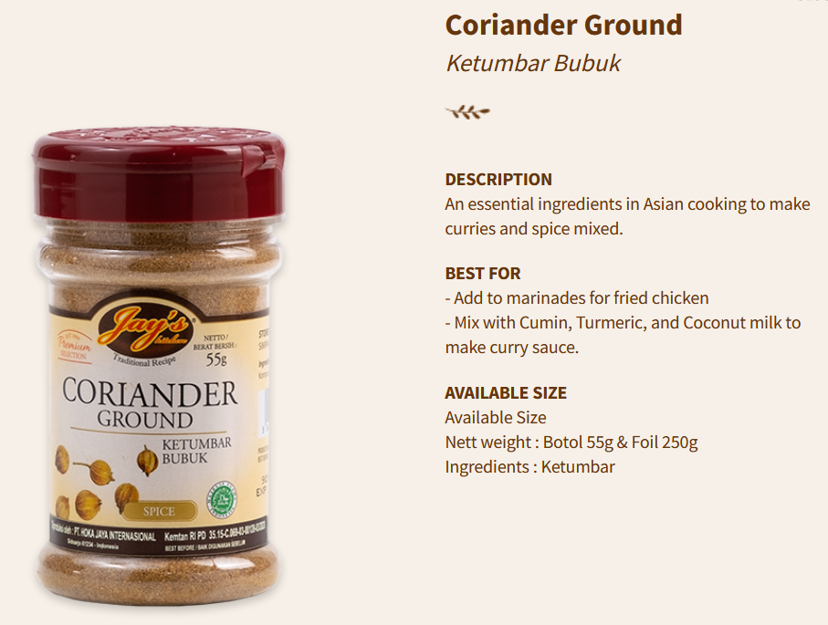 Jays Spices Coriander Ground Ketumbar 55g