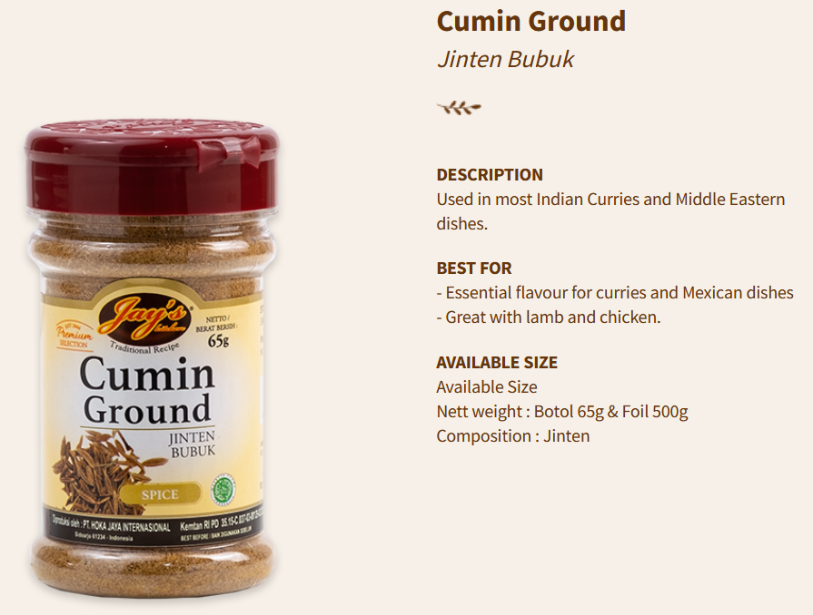 Jays Spices Cumin Ground Jinten 65g