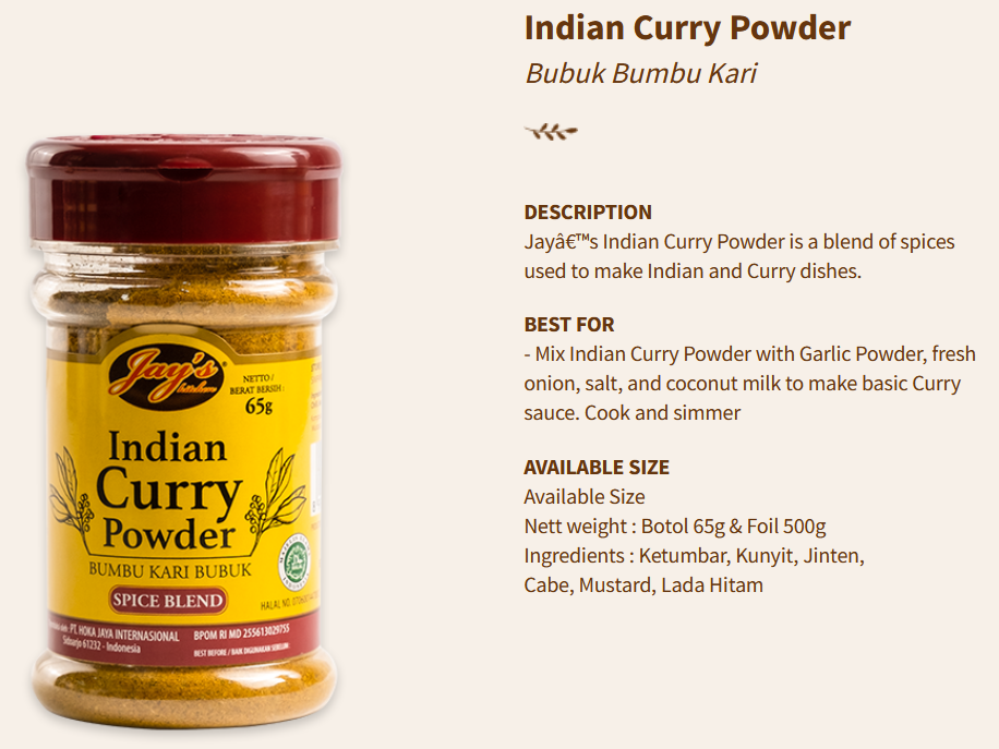 Jays Seasoning Indian Curry Powder 65g