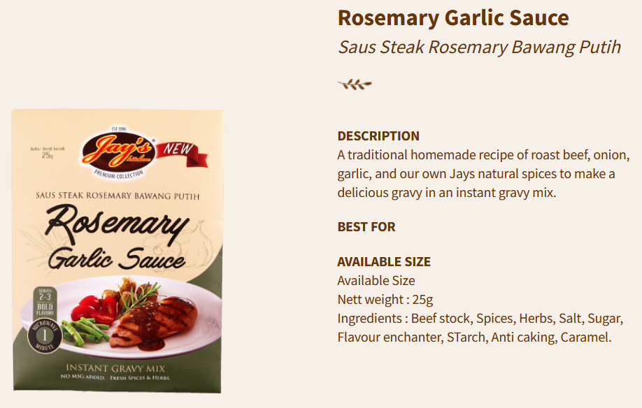 Jays Sauce Steak Rosemary Garlic 25g