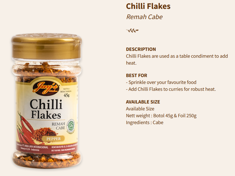 Jays Spices Chili Flakes 45g