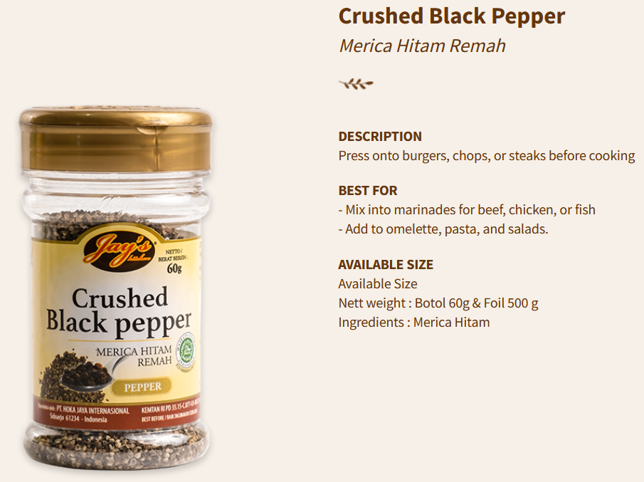 Jays Spices Black Pepper Crushed 60g