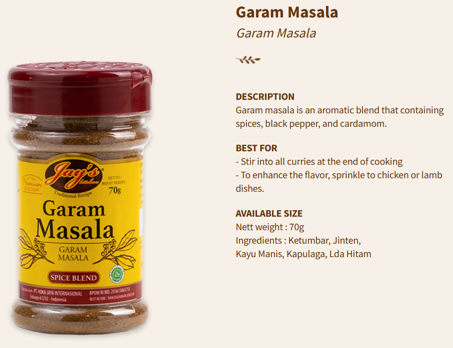 Jays Spices Garam Masala Kari India 70g