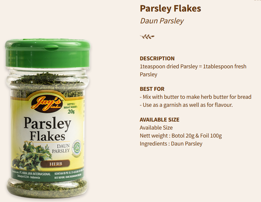 Jays Herbs Parsley Flakes 20g