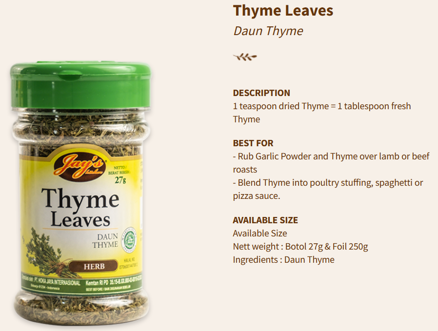 Jays Herbs Thyme Leaves 27g