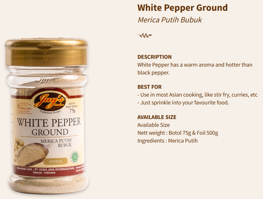 Jays Spices White Pepper Ground 75g
