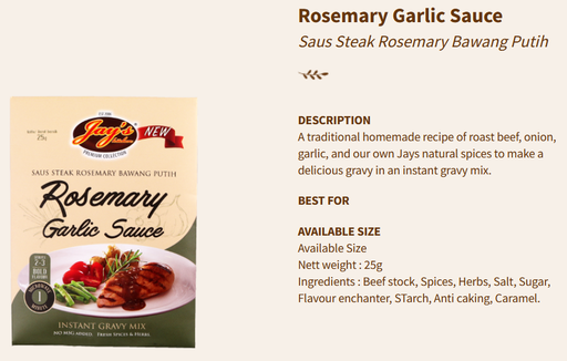 Jays Sauce Steak Rosemary Garlic 25g