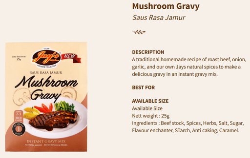 Jays Sauce Steak Mushroom Gravy 25g