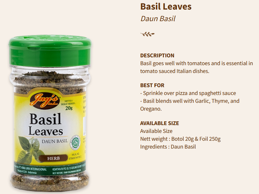 Jays Herbs Basil Leaves 20g