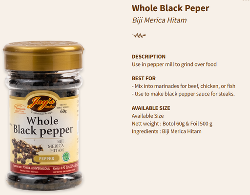 Jays Spices Black Pepper Whole 60g