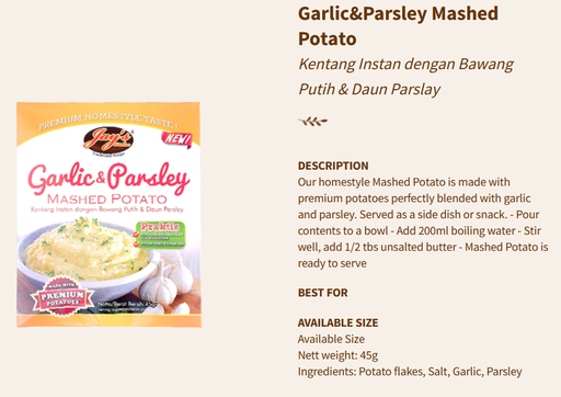 Jays Mashed Potato Garlic Parsley 45g